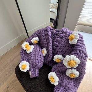 Purple Chunky Knit Daisy Sweater